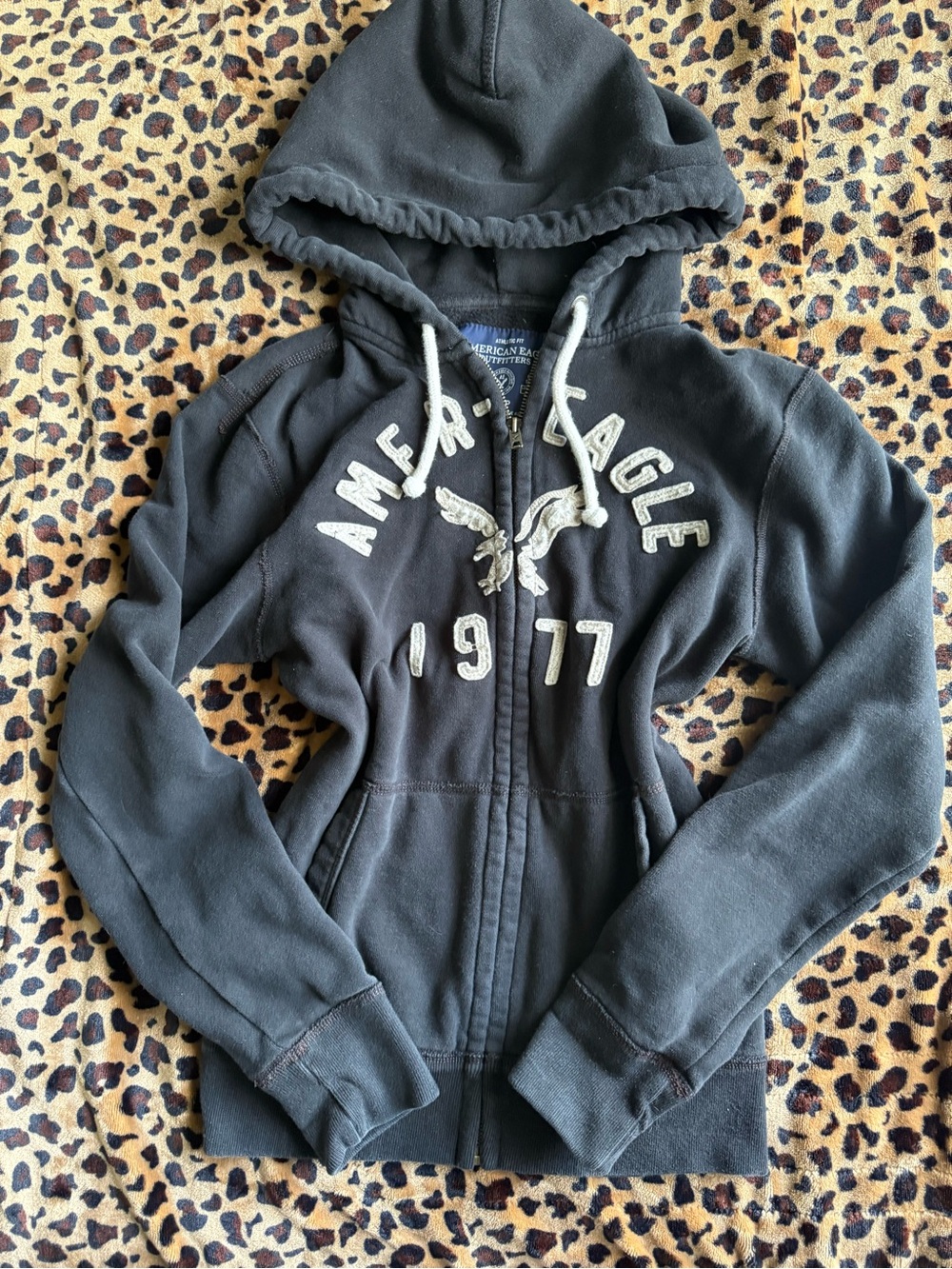 American Eagle Outfitters Dark Brown Zip-Up Hoodie with Cream Accents
